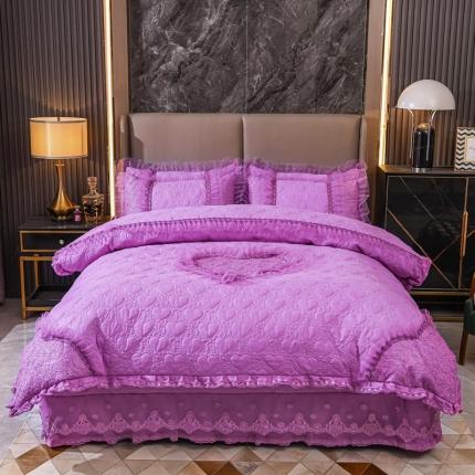 鑫思绒 2022新款洛卡棉花边床盖四件套 浪漫紫