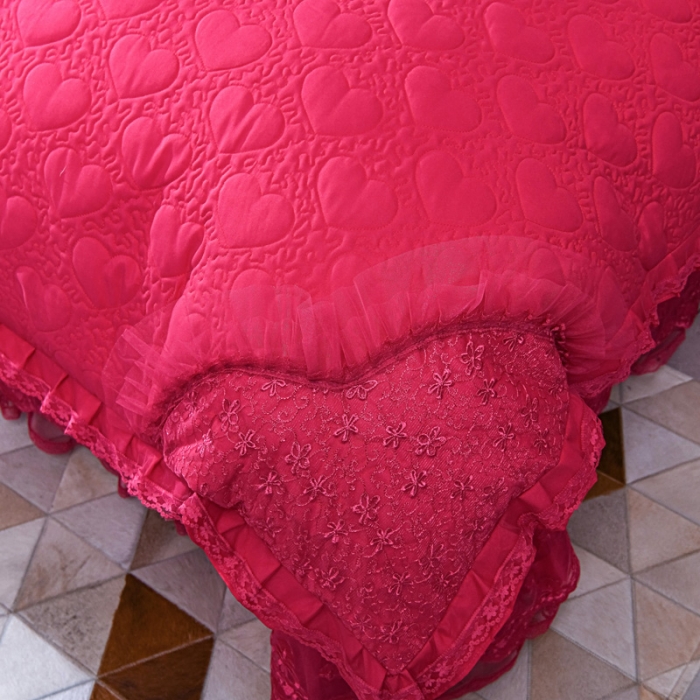91家纺网 家纺一手货源 找家纺 青竹苑 2022新款洛卡棉花边床盖四件套 玫红