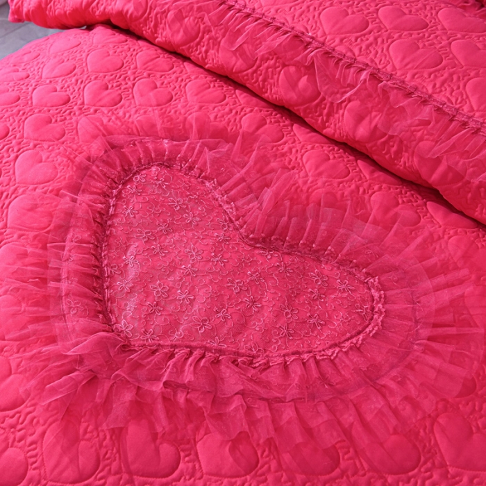 91家纺网 家纺一手货源 找家纺 青竹苑 2022新款洛卡棉花边床盖四件套 玫红