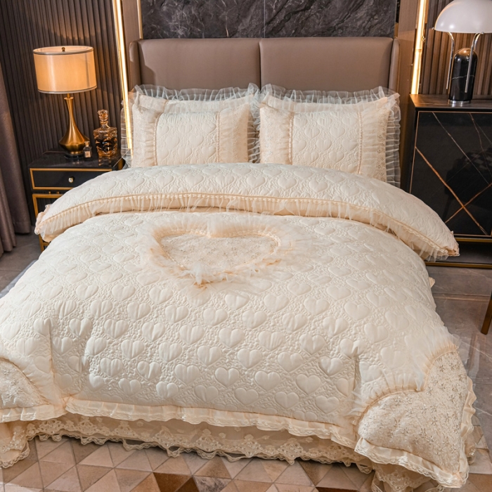 91家纺网 家纺一手货源 找家纺 青竹苑 2022新款洛卡棉花边床盖四件套 优雅米