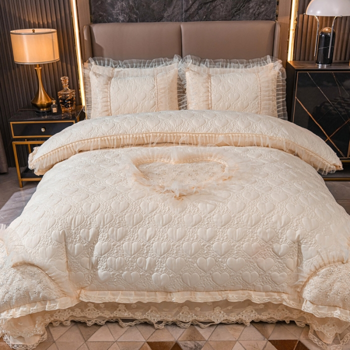 91家纺网 家纺一手货源 找家纺 青竹苑 2022新款洛卡棉花边床盖四件套 优雅米