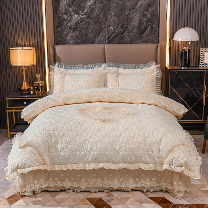 91家纺网 家纺一手货源 找家纺 青竹苑 2022新款洛卡棉花边床盖四件套 优雅米