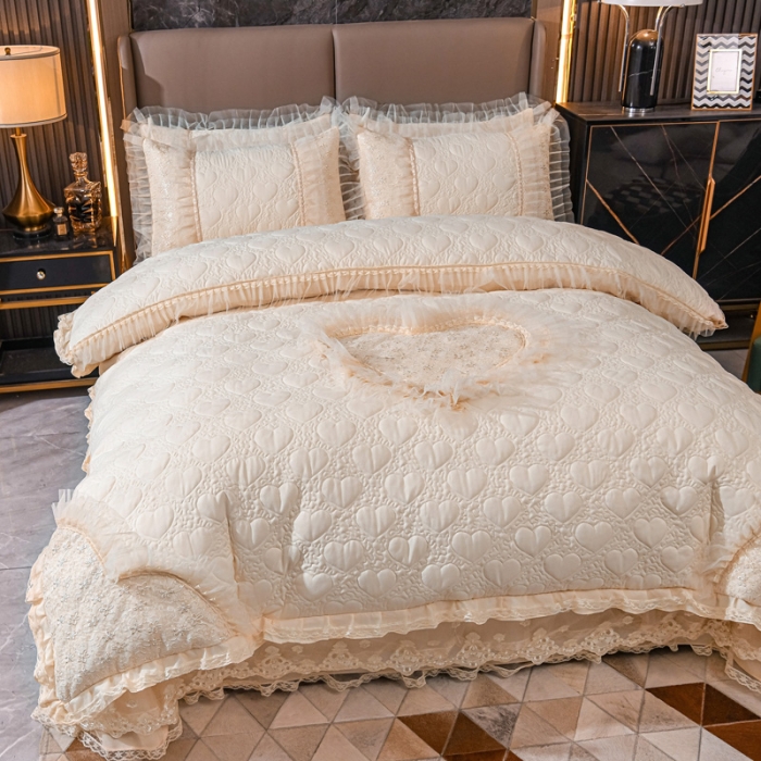 91家纺网 家纺一手货源 找家纺 青竹苑 2022新款洛卡棉花边床盖四件套 优雅米