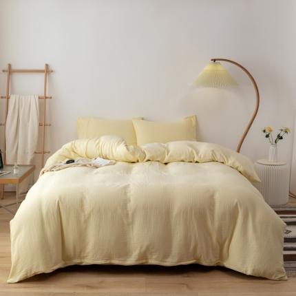 91家纺网 家纺一手货源 找家纺 简家居 2022新款纯色双层纱豆腐皱四件套 嫩黄