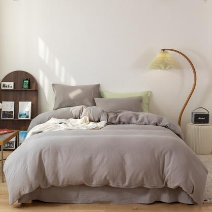 91家纺网 家纺一手货源 找家纺 简家居 2022新款纯色双层纱豆腐皱四件套 月灰