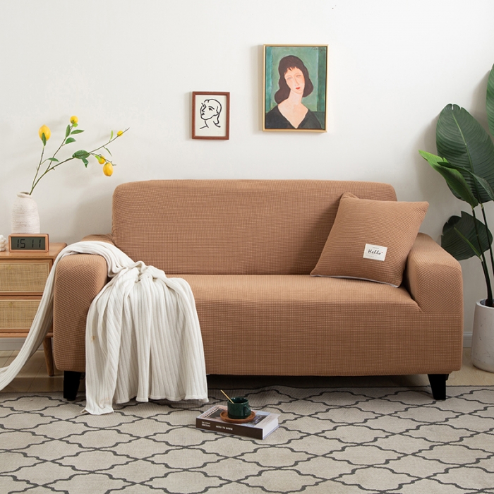 91家纺网 家纺一手货源 找家纺 逐日沙发套 2023新款玉米绒沙发套 驼色