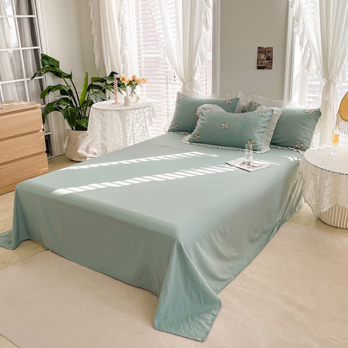 91家纺网 家纺一手货源 找家纺 琪格格 2022新款仙女款刺绣蕾丝水洗棉四件套 美人-抹茶绿