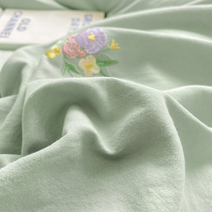91家纺网 家纺一手货源 找家纺 琪格格 2022新款仙女款刺绣蕾丝水洗棉四件套 小花-抹茶绿