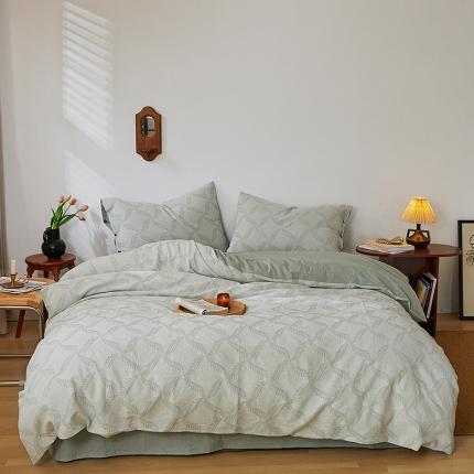 91家纺网 家纺一手货源 找家纺 简家居 2022新款缦格系列色织大提花四件套缦格-绿