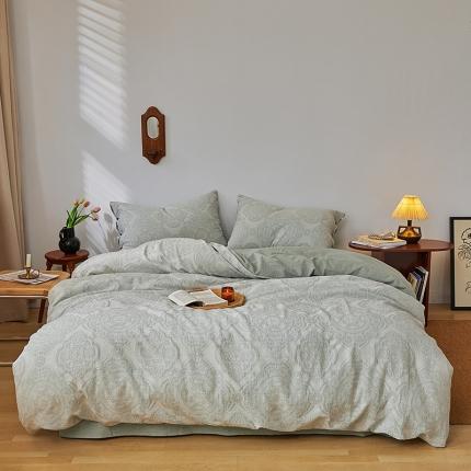 91家纺网 家纺一手货源 找家纺 简家居 2022新款欧尼系列色织大提花四件套欧尼-绿