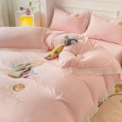 91家纺网 家纺一手货源 找家纺 （总）琪格格 2022新款仙女款刺绣蕾丝水洗棉四件套