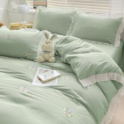 91家纺网 家纺一手货源 找家纺 （总）琪格格 2022新款仙女款刺绣蕾丝水洗棉四件套