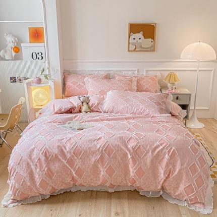 91家纺网 家纺一手货源 找家纺 （总）琪格格 2022新款色织水洗提花剪花四件套