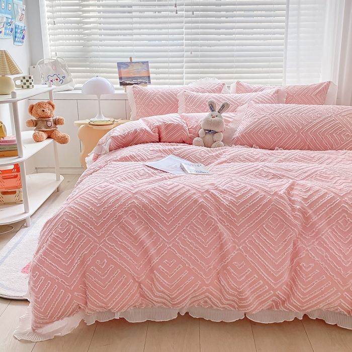 91家纺网 家纺一手货源 找家纺 琪格格 2022新款色织水洗提花剪花四件套 月眠