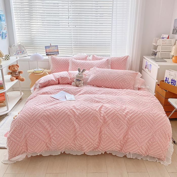 91家纺网 家纺一手货源 找家纺 琪格格 2022新款色织水洗提花剪花四件套 月眠