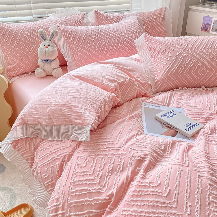 91家纺网 家纺一手货源 找家纺 琪格格 2022新款色织水洗提花剪花四件套 月眠