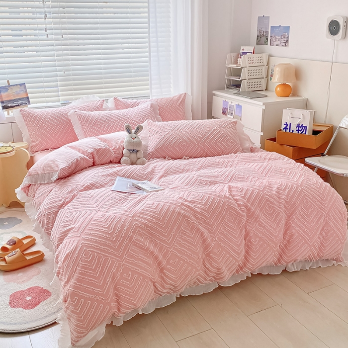 91家纺网 家纺一手货源 找家纺 琪格格 2022新款色织水洗提花剪花四件套 月眠