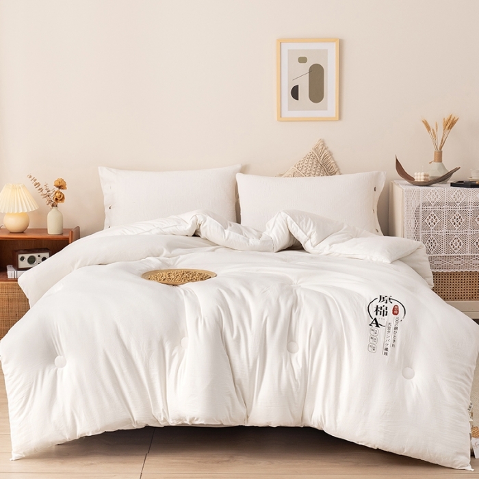 91家纺网 家纺一手货源 找家纺 盈超 2023新款原棉水洗棉大豆被被子被芯 白色