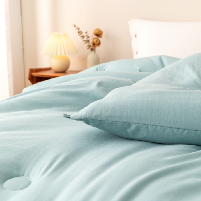 91家纺网 家纺一手货源 找家纺 盈超 2023新款原棉水洗棉大豆被被子被芯 湖蓝