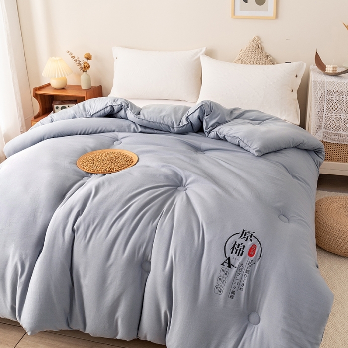 91家纺网 家纺一手货源 找家纺 盈超 2023新款原棉水洗棉大豆被被子被芯 灰色