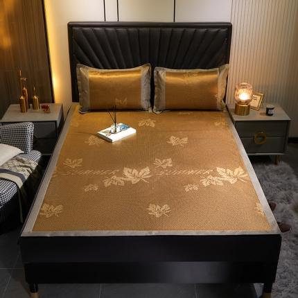 91家纺网 家纺一手货源 找家纺 盈超 2023新款亚光冰藤提花冰藤席三件套 枫叶咖