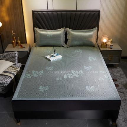 91家纺网 家纺一手货源 找家纺 盈超 2023新款亚光冰藤提花冰藤席三件套 枫叶绿