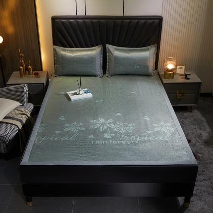 91家纺网 家纺一手货源 找家纺 盈超 2023新款亚光冰藤提花冰藤席三件套 六叶草绿