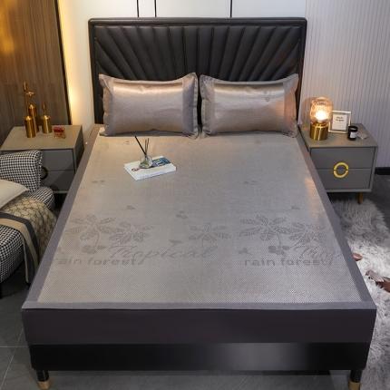 91家纺网 家纺一手货源 找家纺 盈超 2023新款亚光冰藤提花冰藤席三件套 六叶草银灰