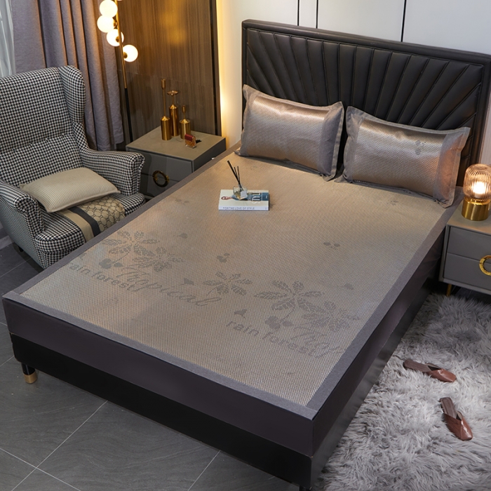 91家纺网 家纺一手货源 找家纺 盈超 2023新款亚光冰藤提花冰藤席三件套 六叶草银灰