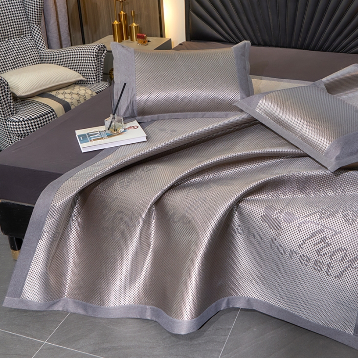 91家纺网 家纺一手货源 找家纺 盈超 2023新款亚光冰藤提花冰藤席三件套 六叶草银灰