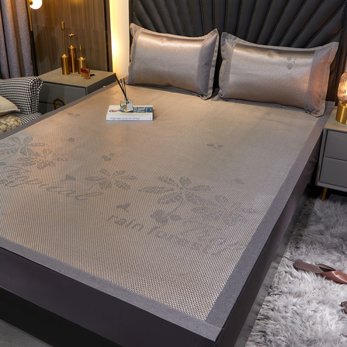 91家纺网 家纺一手货源 找家纺 盈超 2023新款亚光冰藤提花冰藤席三件套 六叶草银灰