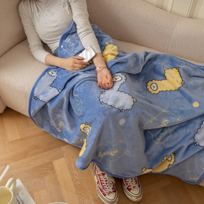 91家纺网 家纺一手货源 找家纺 恋尚羽 2025秋冬爆款印花披肩毯盖毯 羊驼宝宝