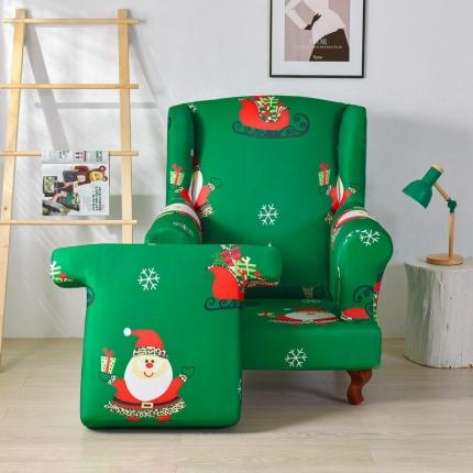 俐之凯 2022新款老虎凳套全包弹力单人沙发套罩美式斯佳蒙椅套 圣诞老人（绿）