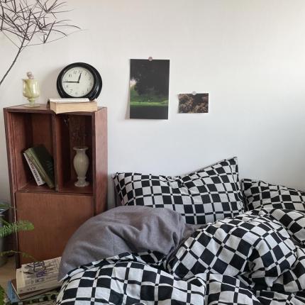 91家纺网 家纺一手货源 找家纺 (总)恋恋三季 2024新双层纱提花棋盘格四件套-苏黎世黑格