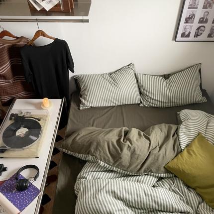 91家纺网 家纺一手货源 找家纺 (总)恋恋三季 2024新草叶纹提花条纹四件套-佛罗伦萨