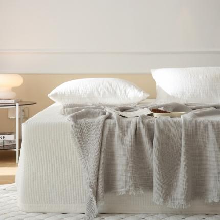 91家纺网 家纺一手货源 找家纺 山舍 2022新款全棉四层纱流苏款盖毯 银河灰