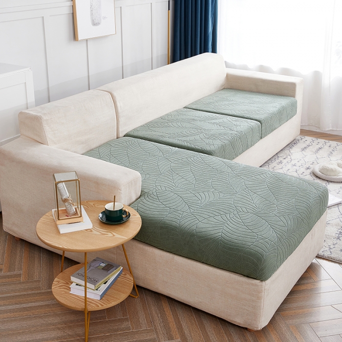 91家纺网 家纺一手货源 找家纺 逐日沙发套  2023新款防水提花大树叶坐垫套沙发笠 草绿