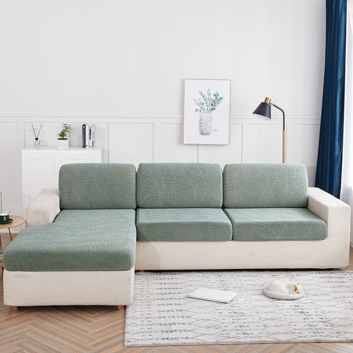 91家纺网 家纺一手货源 找家纺 逐日沙发套  2023新款防水提花大树叶坐垫套沙发笠 草绿