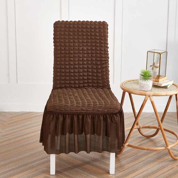 91家纺网 家纺一手货源 找家纺 逐日沙发套  2023新款泡泡爆米花裙摆款椅子套 咖啡(均码)