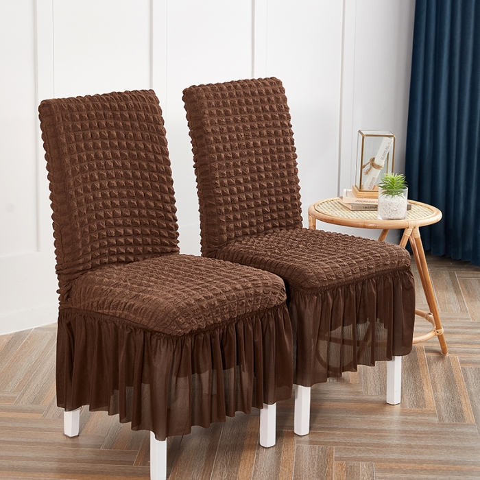 91家纺网 家纺一手货源 找家纺 逐日沙发套  2023新款泡泡爆米花裙摆款椅子套 咖啡(均码)