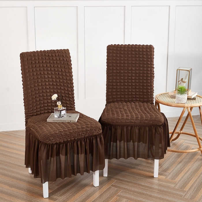 91家纺网 家纺一手货源 找家纺 逐日沙发套  2023新款泡泡爆米花裙摆款椅子套 咖啡(均码)