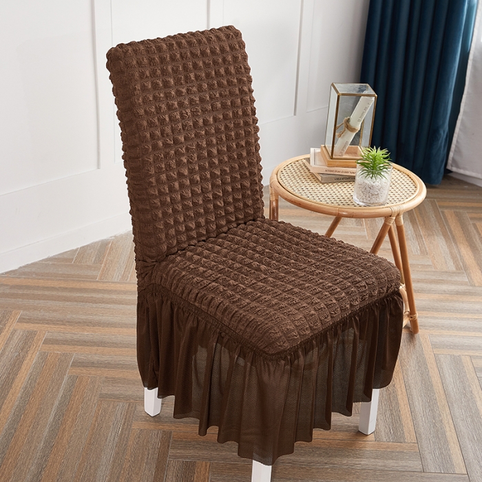 91家纺网 家纺一手货源 找家纺 逐日沙发套  2023新款泡泡爆米花裙摆款椅子套 咖啡(均码)