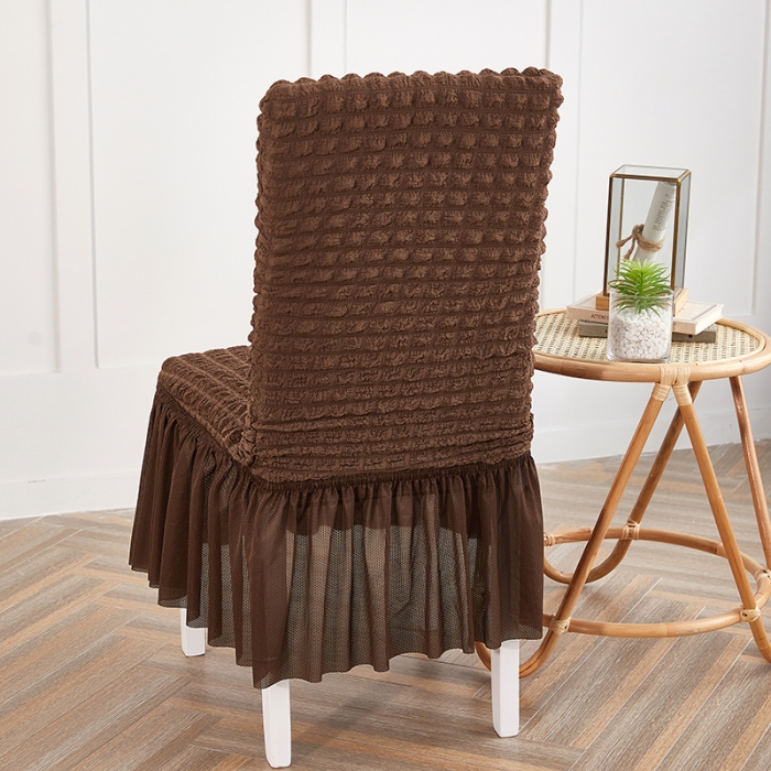 91家纺网 家纺一手货源 找家纺 逐日沙发套  2023新款泡泡爆米花裙摆款椅子套 咖啡(均码)