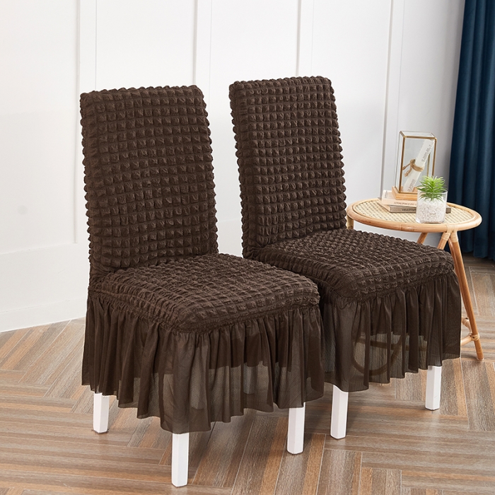 91家纺网 家纺一手货源 找家纺 逐日沙发套  2023新款泡泡爆米花裙摆款椅子套 深咖(均码)