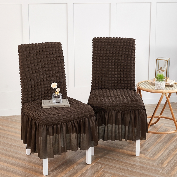 91家纺网 家纺一手货源 找家纺 逐日沙发套  2023新款泡泡爆米花裙摆款椅子套 深咖(均码)