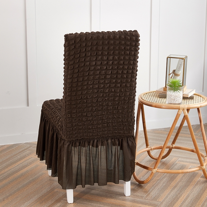 91家纺网 家纺一手货源 找家纺 逐日沙发套  2023新款泡泡爆米花裙摆款椅子套 深咖(均码)