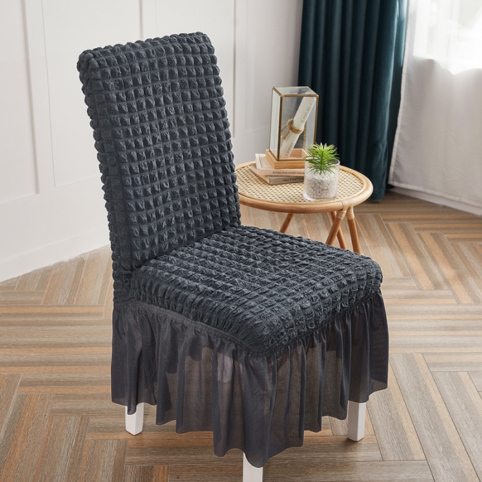 91家纺网 家纺一手货源 找家纺 逐日沙发套  2023新款泡泡爆米花裙摆款椅子套 深灰(均码)