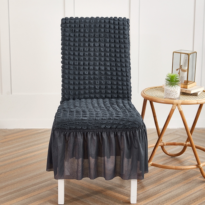 91家纺网 家纺一手货源 找家纺 逐日沙发套  2023新款泡泡爆米花裙摆款椅子套 深灰(均码)