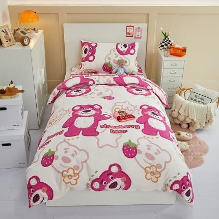 91家纺网 家纺一手货源 找家纺 金丝鸟 2022新款全棉斜纹13370三件套 草莓熊