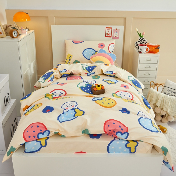 91家纺网 家纺一手货源 找家纺 金丝鸟 2022新款全棉斜纹13370三件套 草莓恋宠